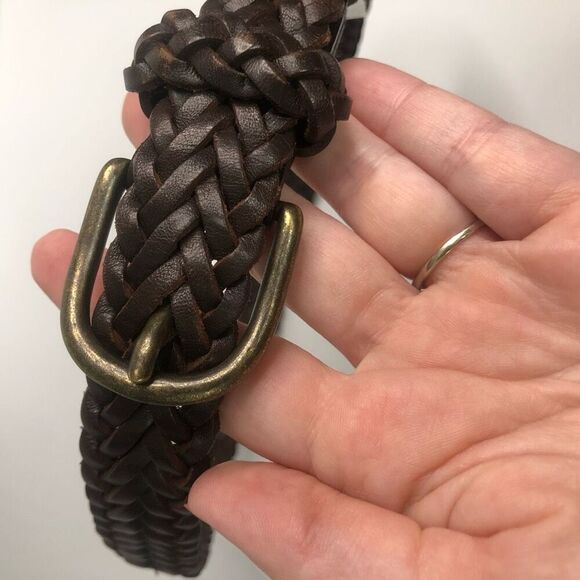 lands end brown leather braided belt large 1 inch wide classic work wear staple - Picture 3 of 8